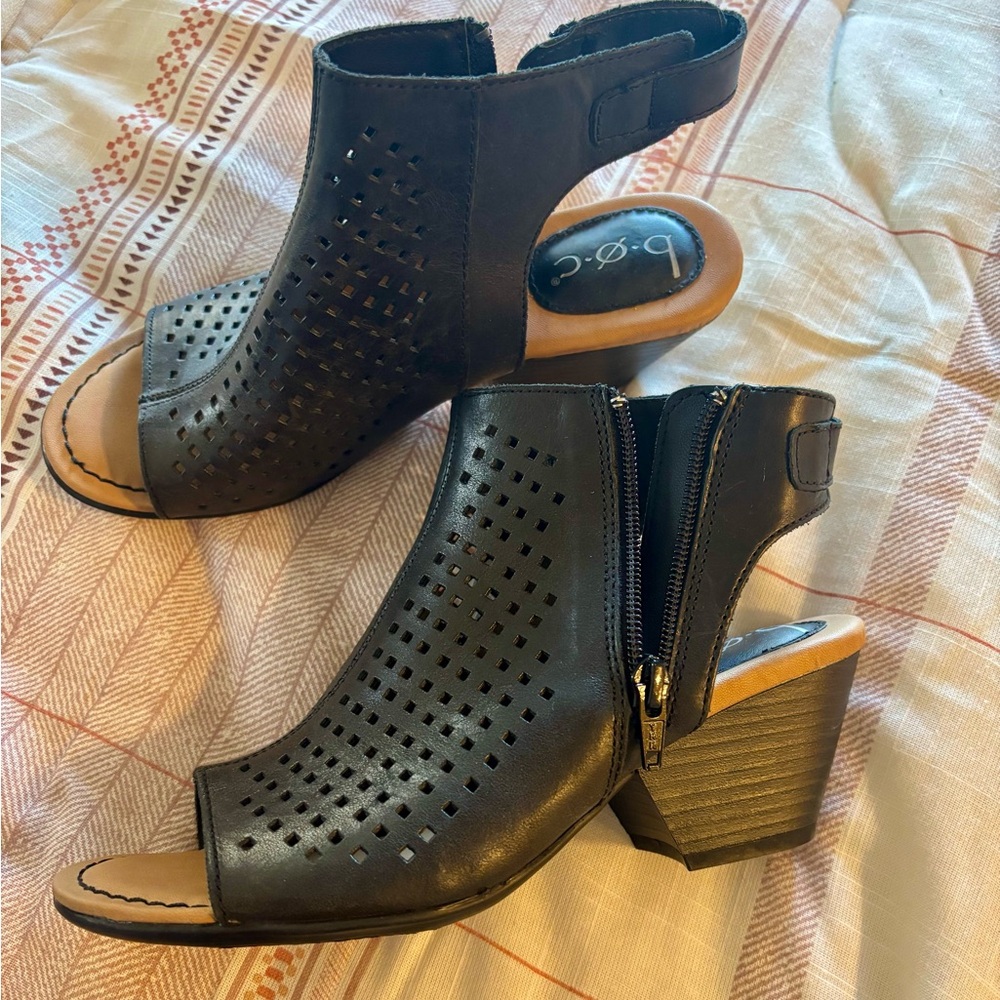 B.O.C Black Perforated Heels with Ankle Strap